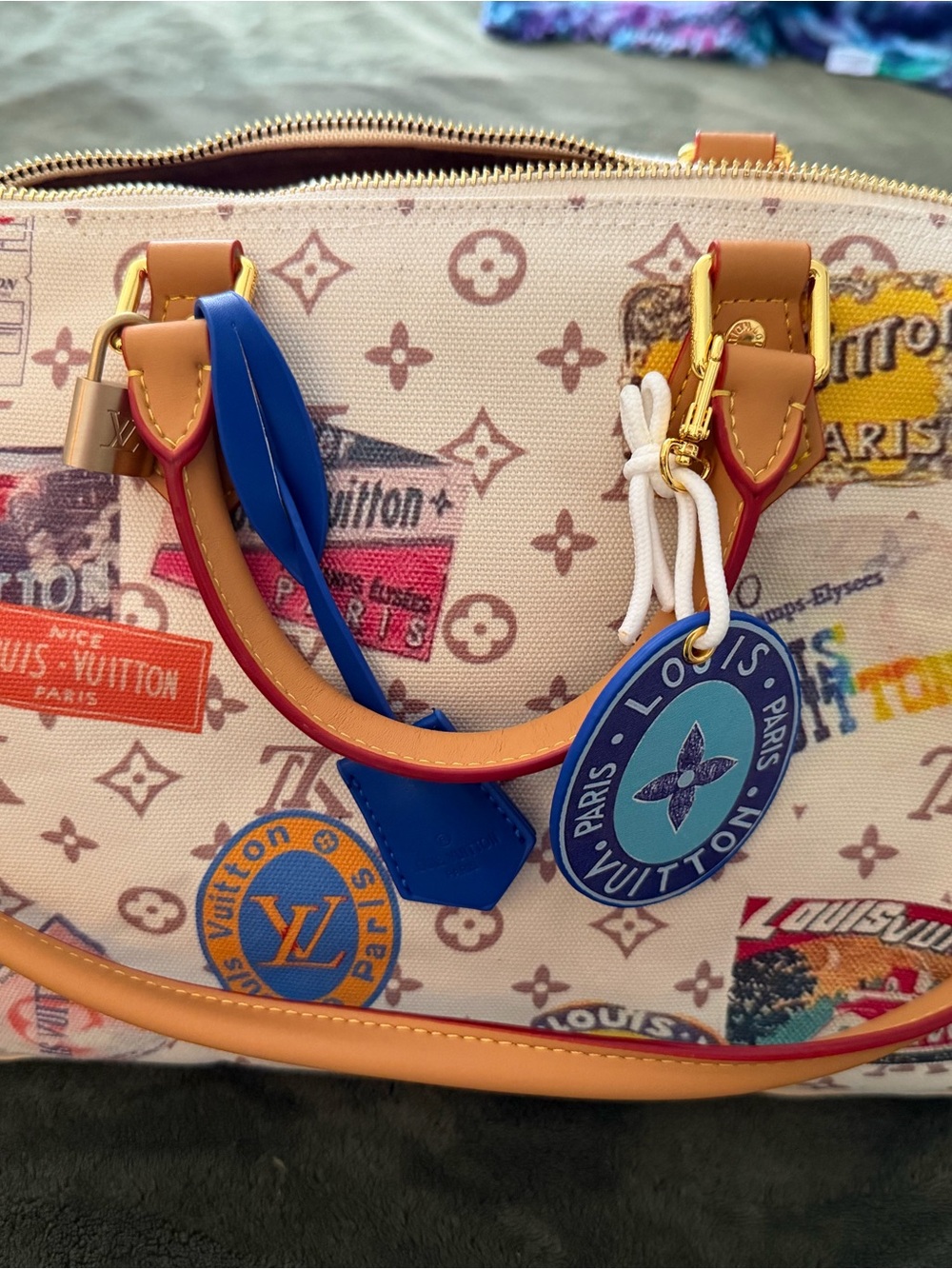 Louis Vuitton Multicolor Canvas Satchel with Blue and Tan Accents - Picture 1 of 9
